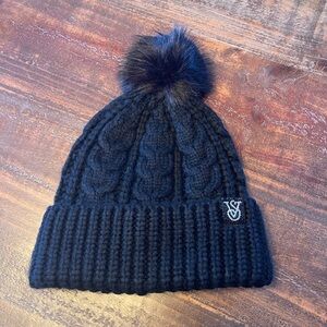 Victoria's Secret Black Knit Pom-Pom Hat